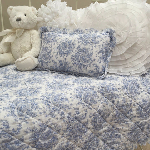 Blue Provincial Cot Quilt & Cushion Cover Set Nursery Bedding