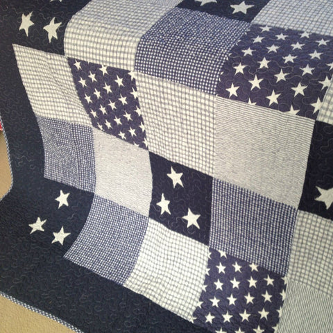 Lachlan Cotton Quilted Patchwork Throw Rug in Navy