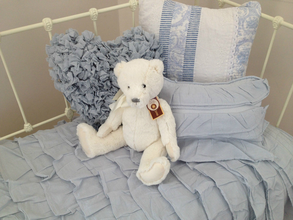 Shabby Chic Ruffle Cot Quilt & Cushion Cover Set in Blue