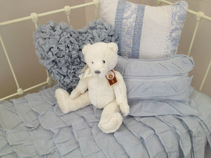 Shabby Chic Ruffle Cot Quilt & Cushion Cover Set in Blue