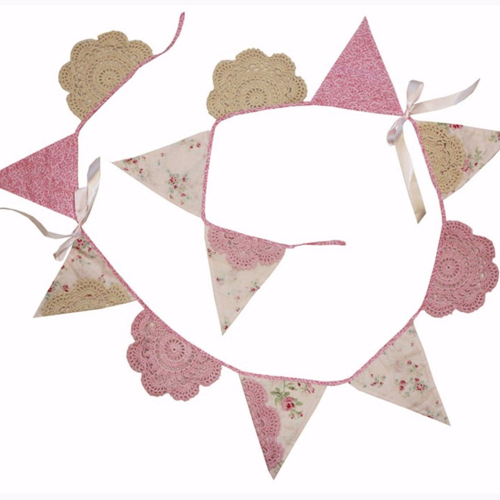 Mia Lace Bunting -Pastel Pink & Cream Florals & Crochet Details
