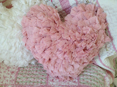 Shabby Chic Ruffle Heart Cushion in Pink White or Blue
