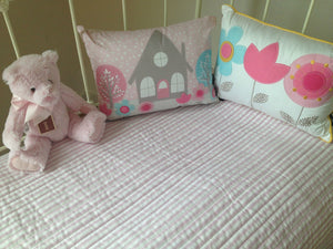 Cameron Cotton Quilted Cot Coverlet Baby Blanket in Pink & White