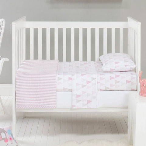 Cameron Cotton Quilted Cot Coverlet Baby Blanket in Pink & White
