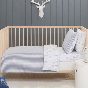 3 Piece Nursery Bedding Cooper Blue Baby Cot Quilt Package.