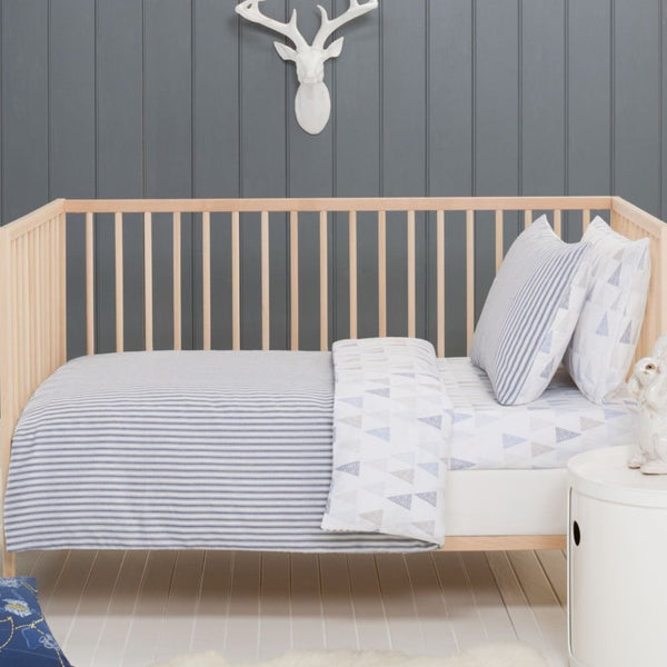 3 Piece Nursery Bedding Cooper Blue Baby Cot Quilt Package.