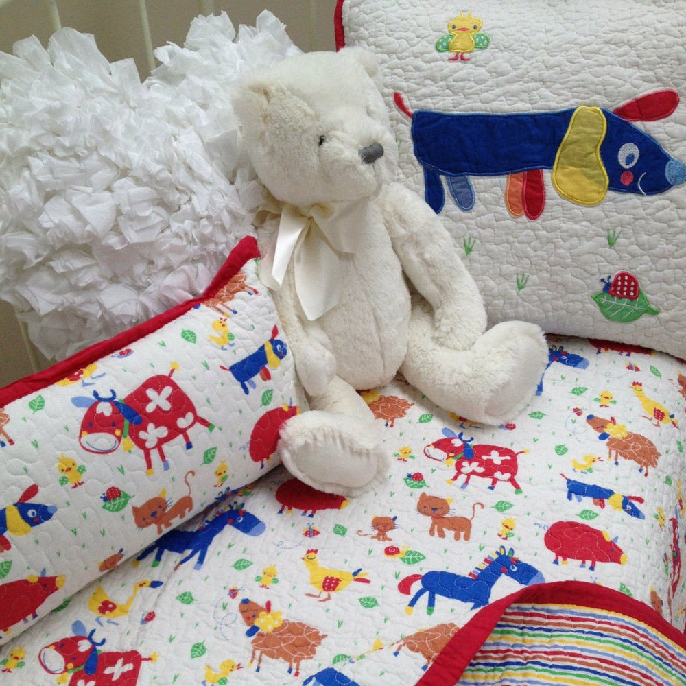 3 Pce Farmyard Cot Quilt Coverlet / Square Cushion Cover & Filled Decorator Cushion