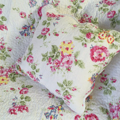 Gigi Cottage Floral 100% Cotton Quilted Throw Rug & Cushion Cover Set