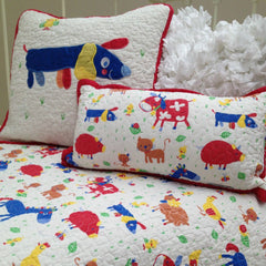 3 Pce Farmyard Cot Quilt Coverlet / Square Cushion Cover & Filled Decorator Cushion
