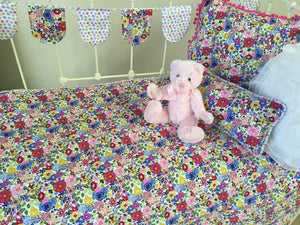 3 pce Primrose Floral Cot Quilt Decorator Cushion & Bunting Flags Package