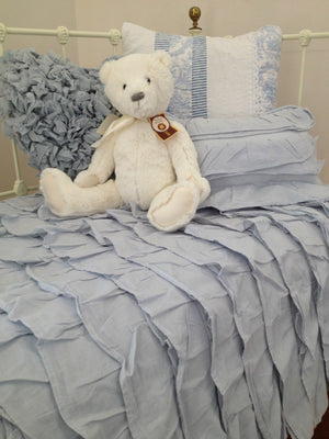 Shabby Chic Ruffle Cot Quilt & Cushion Cover Set in Blue