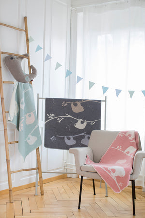 Grey Sloths Baby Pram Bassinet Blanket