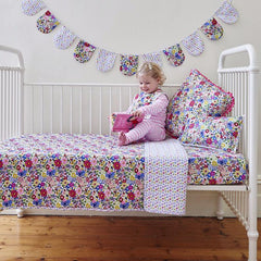 3 pce Primrose Floral Cot Quilt Decorator Cushion & Bunting Flags Package