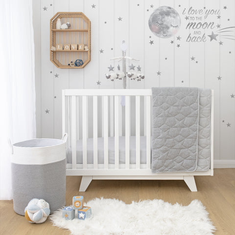 Grey Quilted Stars Jersey Cot Comforter Nursery Quilt Blanket