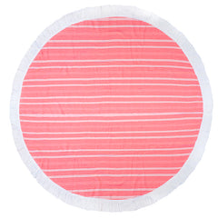 Horizon Coral Stripe Round Beach Towel
