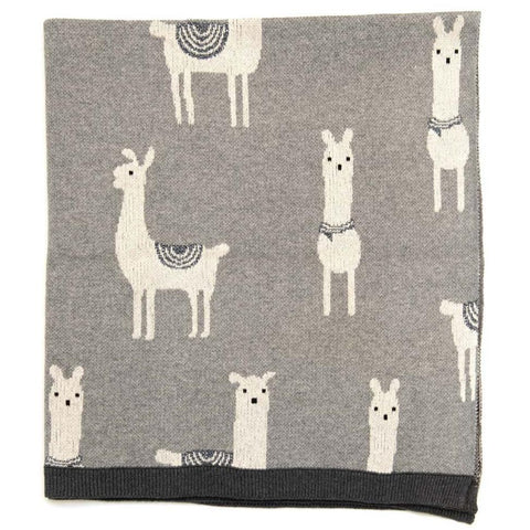 Logan Llama Cotton Knit Baby Blanket