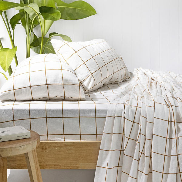 Ivory & Mustard Check Carrington Flannelette Sheet Set.