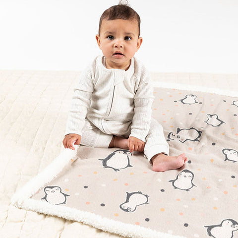 Penny Penguin Sherpa Fleece Baby Blanket