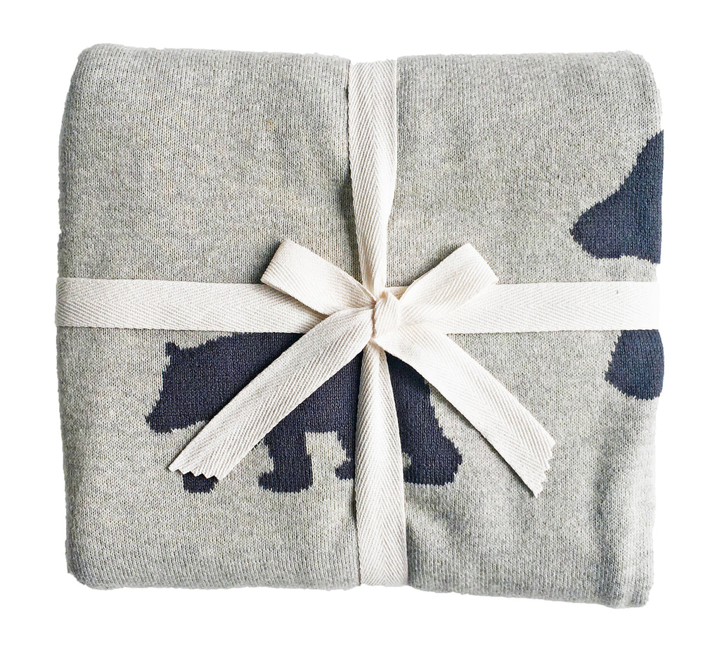 Bear & Star Cot Baby Blanket Reversible Nursery Blanket