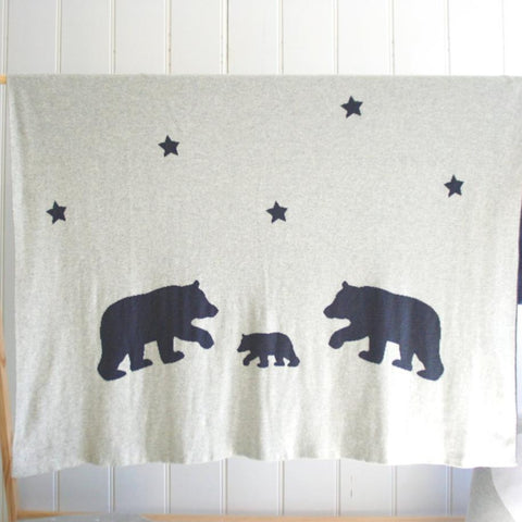 Alimrose Knit Bear & Star Cot Baby Blanket Reversible Nursery Blanket