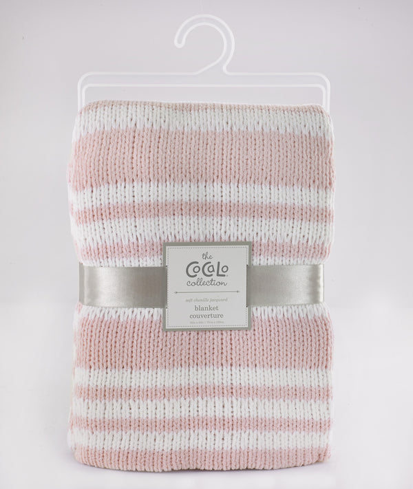 Soft Chenille Knit Baby Blanket in Pink and White & Bonus Emma Heart Rattle