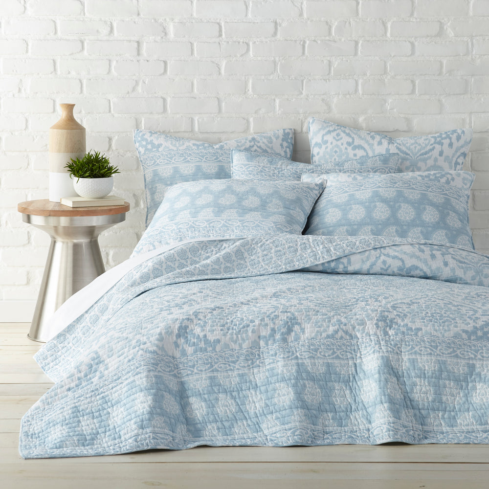 York Blue Cotton Quilted Coverlet Bedcover Set