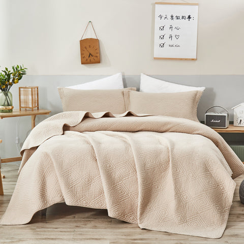 Diamond Taupe Cotton Quilted Dust Coverlet Bedcover Set Available in 4 Sizes