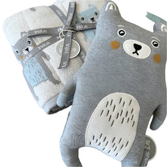 2 pce Barry Bear Baby Nursery Cot Quilt Blanket & Bear Toy.