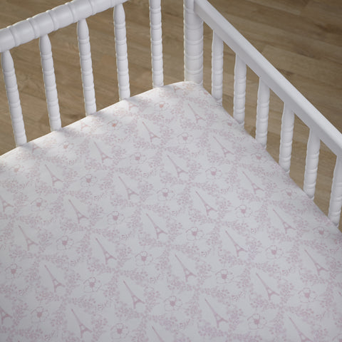 Love in Paris Pink Fitted Cot Sheet