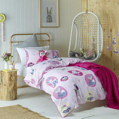 Forest Friends Kids Girls Pink Quilt Cover Set