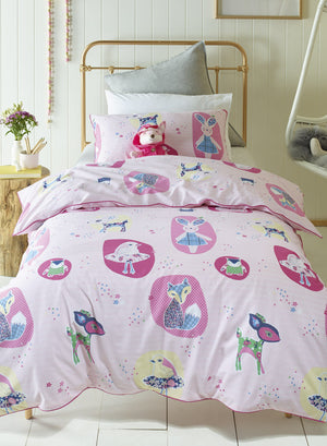 Forest Friends Kids Pink Quilt Cover Set