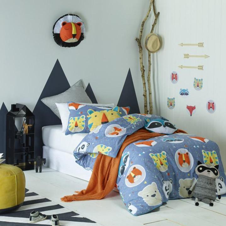 Funny Faces Cotton Blend Blue Quilt Cover Set