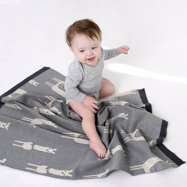 Logan Llama Cotton Knit Baby Blanket