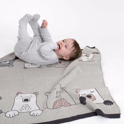 Henrietta Bears Baby Blanket Cotton Knit Gift Boxed