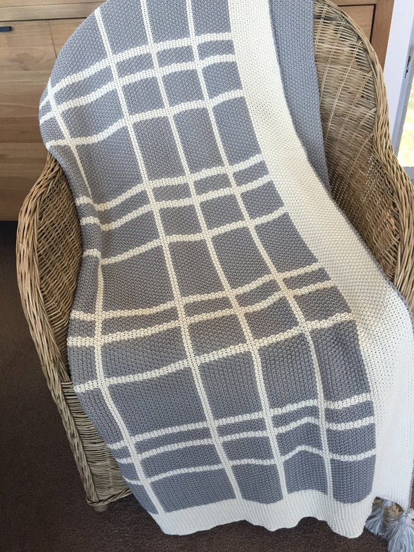 Indus Design Tassel Check Throw – 100% Cotton, Grey & Natural
