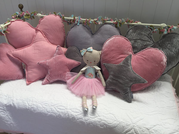 Large Grey Velvet Heart Cushion