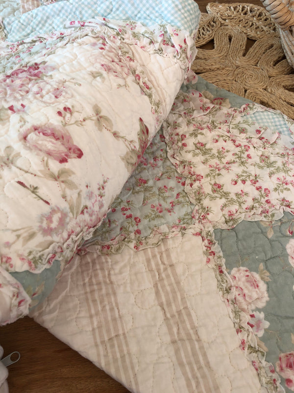 Country Charm Floral Multi Quilted Patchwork Cotton Throw Rug