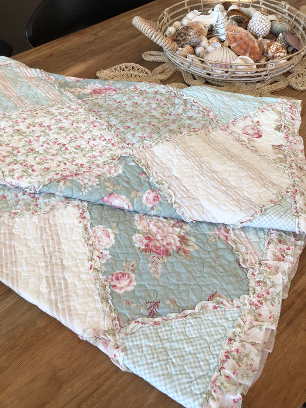 Country Charm Floral Multi Quilted Patchwork Cotton Throw Rug