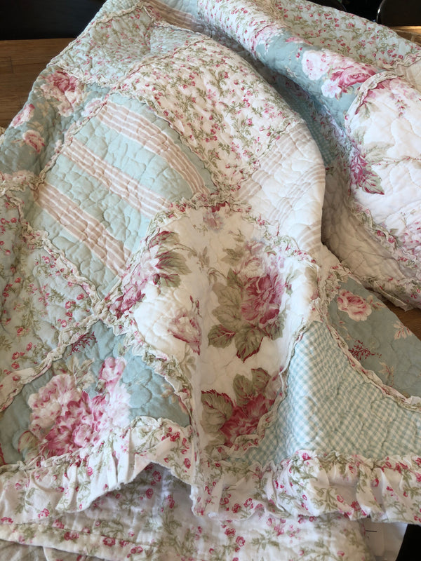 Country Charm Floral Multi Quilted Patchwork Cotton Throw Rug