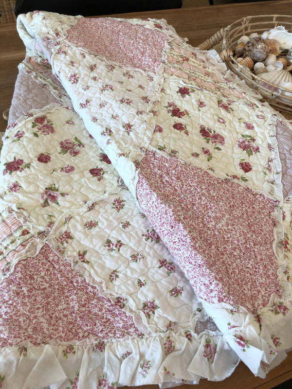 Sarah Rose Floral Multi Quilted Patchwork Cotton Throw Rug