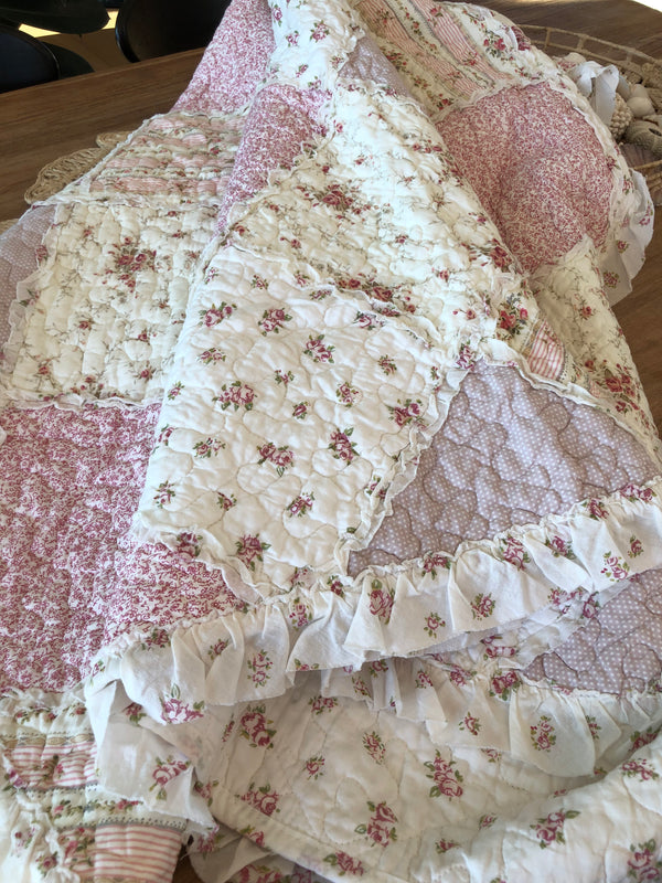 Sarah Rose Floral Multi Quilted Patchwork Cotton Throw Rug