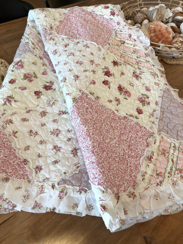 Sarah Rose Floral Multi Quilted Patchwork Cotton Throw Rug