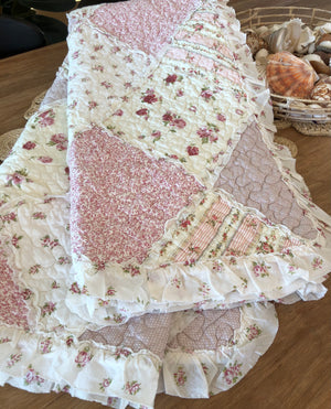 Sarah Rose Floral Multi Quilted Patchwork Cotton Throw Rug