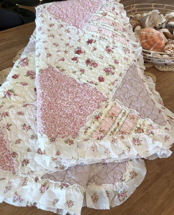 Sarah Rose Floral Multi Quilted Patchwork Cotton Throw Rug