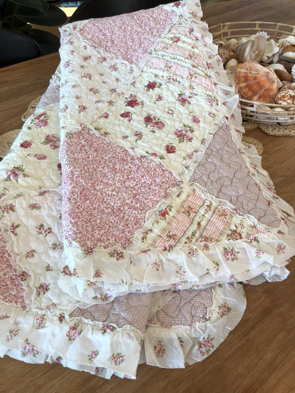 Sarah Rose Floral Multi Quilted Patchwork Cotton Throw Rug