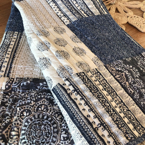 Hampton Horizon Blue Multi Quilted Patchwork Cotton Throw Rug