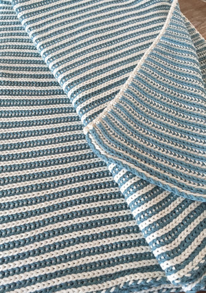 Di Lusso Living Minna Aqua & Cream Cotton Knit Throw Rug