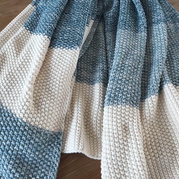 Di Lusso Living Kassa Aqua & Natural Cotton Knit Throw Rug