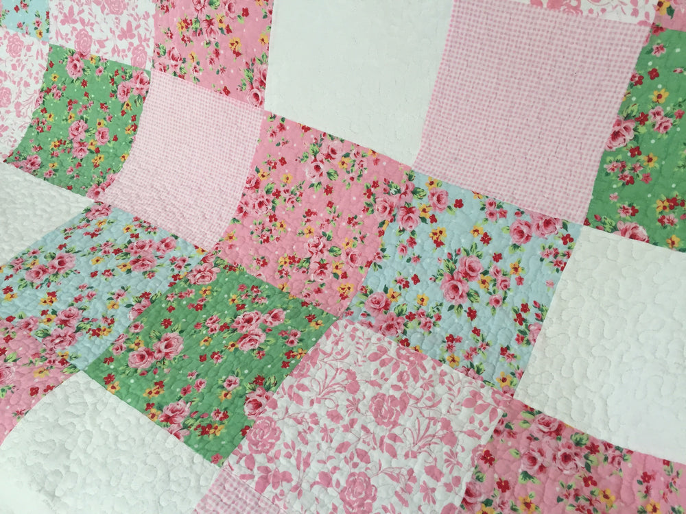 Alice Shabby Chic Cotton Quilted Patchwork Floral Throw Rug