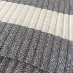 Indus Design Wool Blend Rib Bold Stripe Throw Rug – Grey & Ivory
